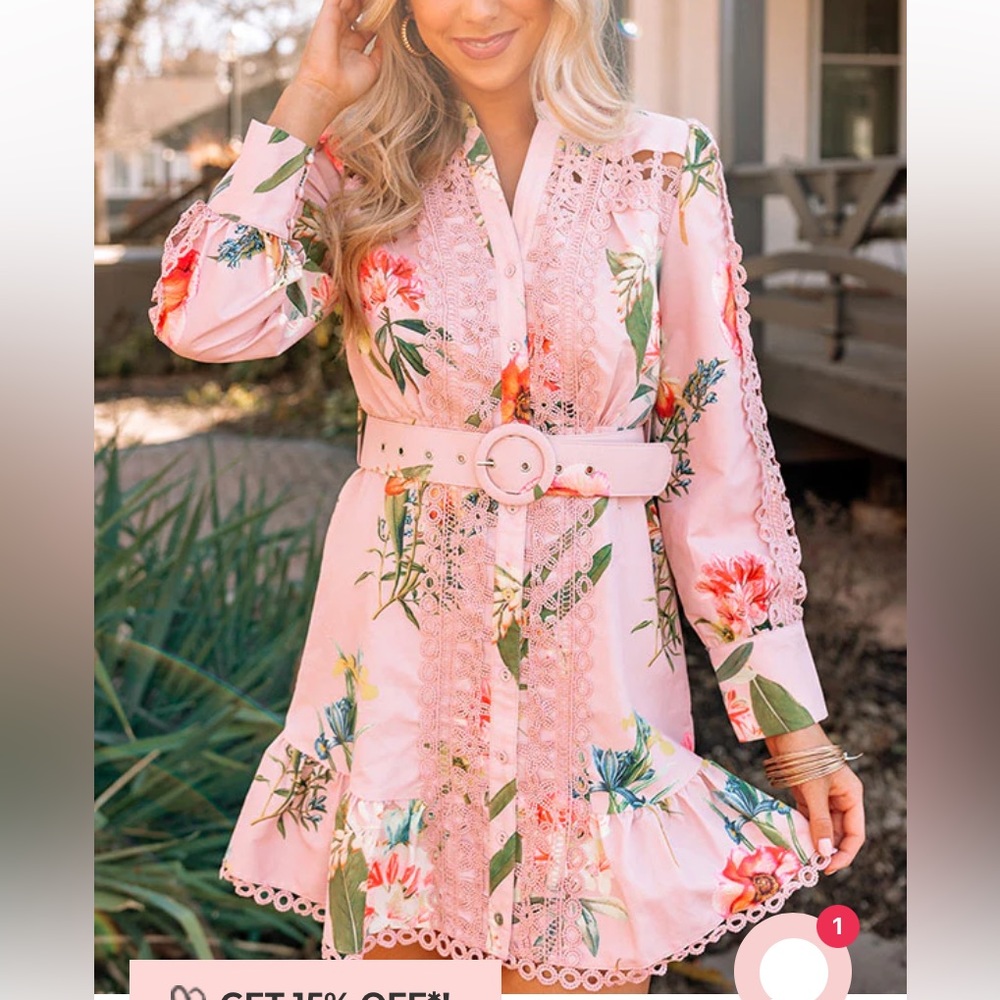 Impressions Online Boutique Floral Dawn Crochet Dress In Pink - S / pink New